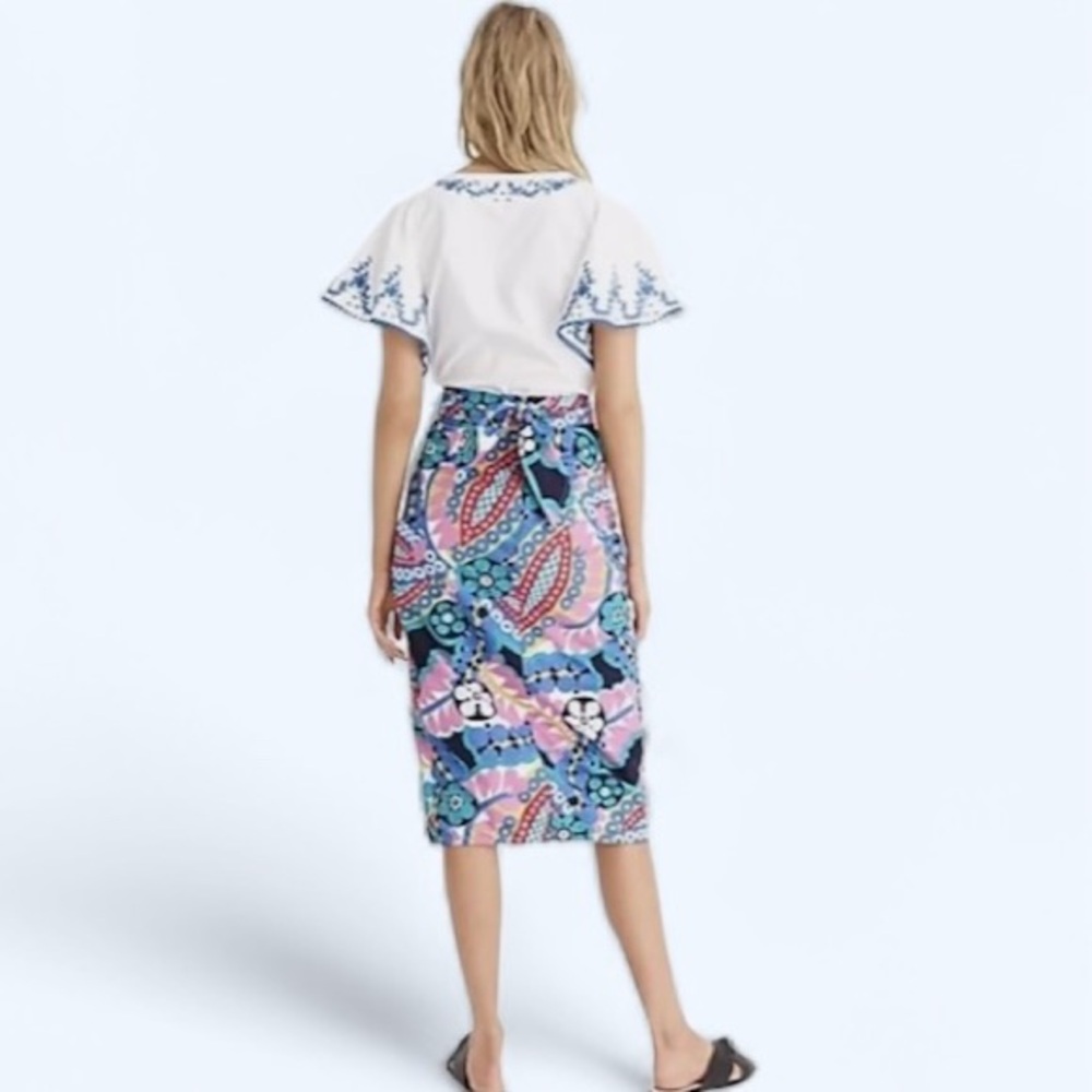 J Crew Tie-back Tulip Skirt Ratti Kaleidoscope Floral Multicolor EUC Size 4 - Picture 4 of 8